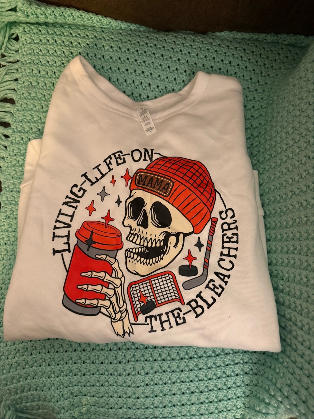 Bella Canvas White Kids Sweatshirt with Red Skull & Orange Beanie Graphic